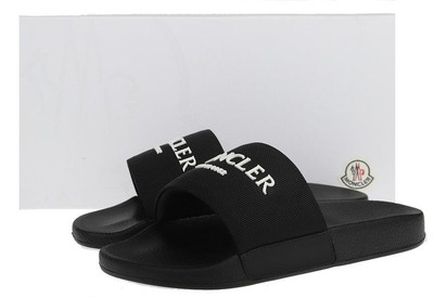 NEW MONCLER BLACK BASILE X RAISED LOGO RUBBER SLIDE SANDALS UNISEX 39