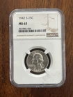 New Listing1942 S Washington Quarter Silver NGC MS 63 San Francisco Uncirculated