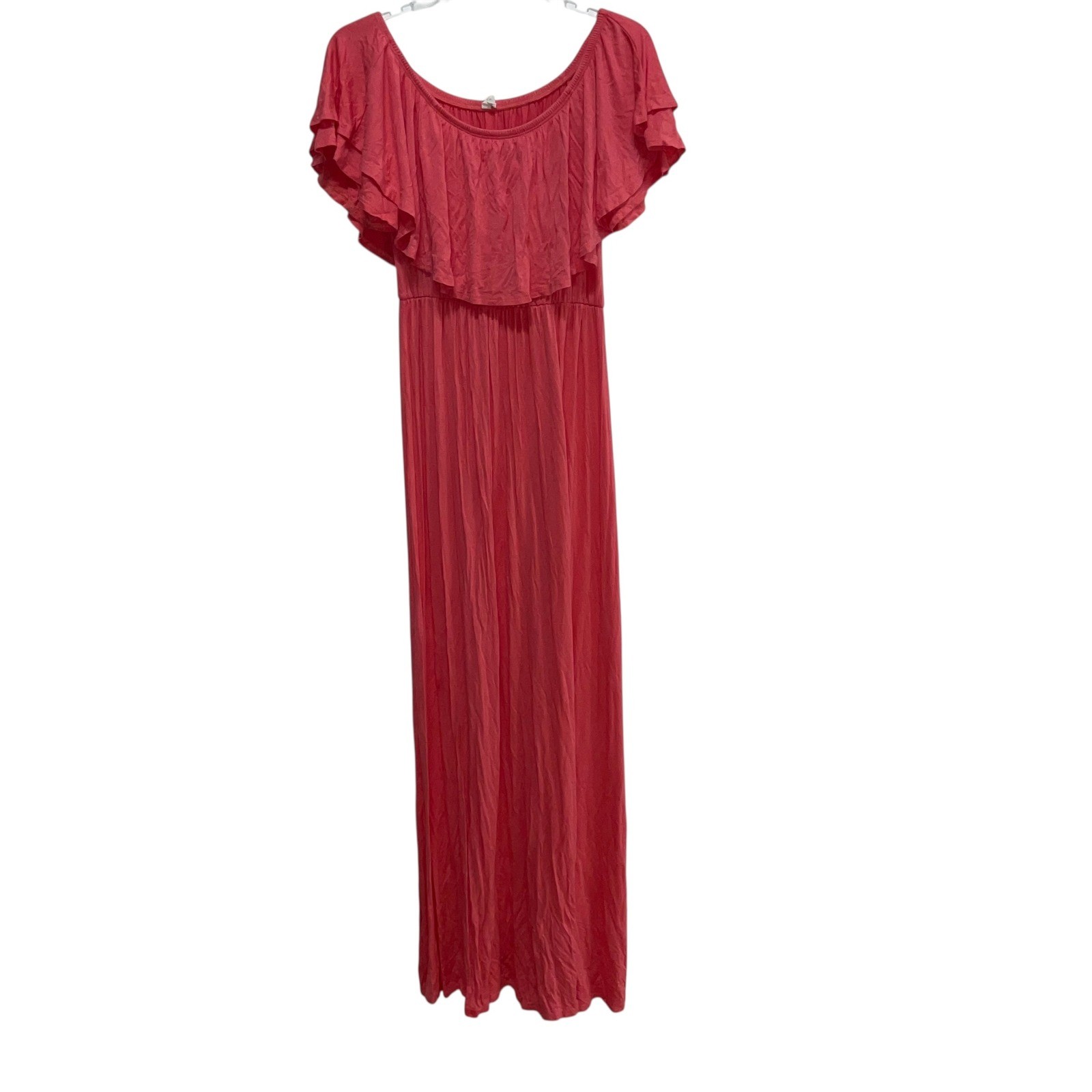 Pink Blush Off Shoulder Ruffle Maxi Dress Women's S/MSmocked Waist Flowy