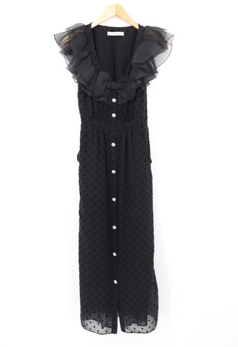Alessandra Rich Women's Silk/Lace Polka Dot Midi Dress Black Sz 38 US Sz 2