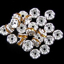 25 6mm silver plated rhinestone rondelle beads topaz findings