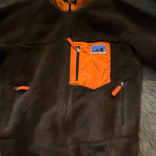 Patagonia Kids Brown retro X-Fleece Full Zip Jacket Orange Pocket Size 14-16