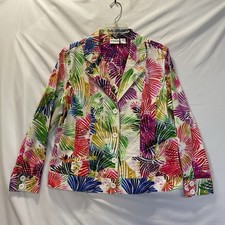 Chico's NEW 2/ L Jacket Top Cotton Stretch White Bright Tropical Colors