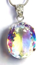 76 Ct Natural Mystic Topaz Oval Cut 925 Pendant Sterling Silver Free Chain 6MGA