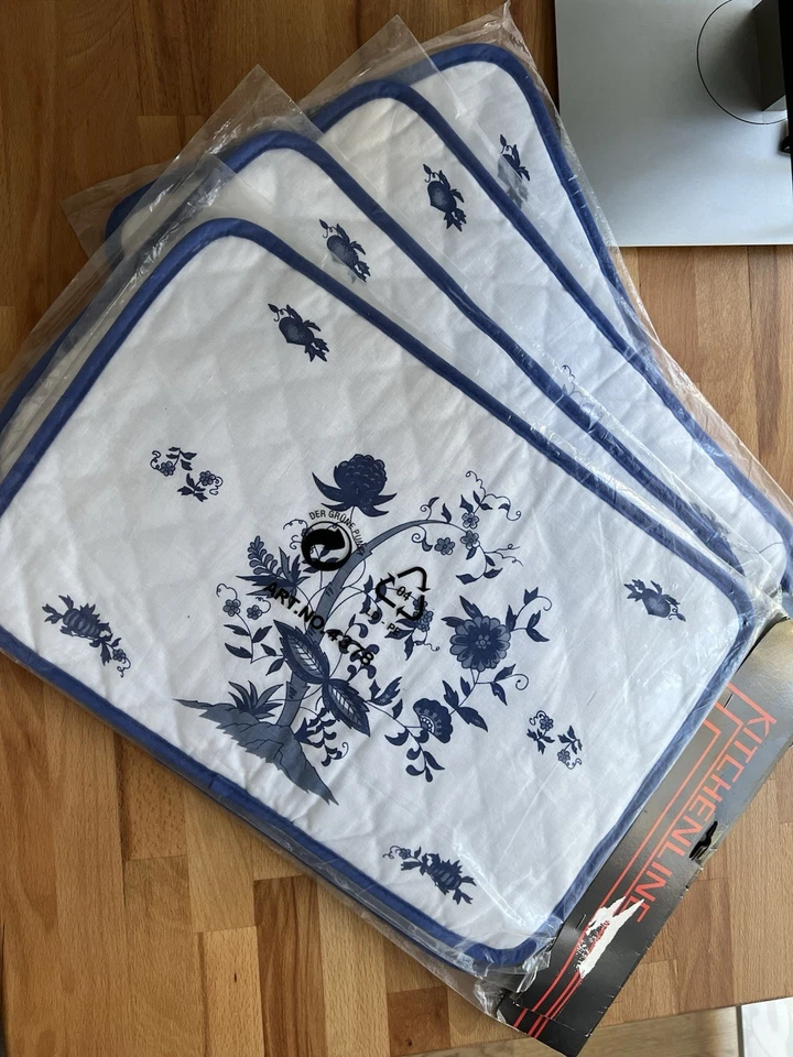 Tischset 4-teilig Platzdeckchen Tischmatte Stoff Platzmatte Zwiebelmuster Blau