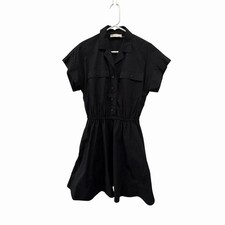 Tory Burch Black Poplin Shirt Dress Size 4 Short Sleeve Button Up Elastic Waist