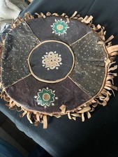 Vintage Handmade Leather Moroccan Floor Cushion Pouffe Seat - Round 13" / 33cm