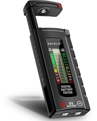 AKIELO Digital Battery Tester LCD Display for AA AAA C D 9V Universal Battery Checker