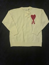 AMI Paris White Wool Jumper Size Med Unisex Crewneck Knit Sweater VGUC Luxe UK