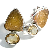 Ausgefallene Citrinohrstecker Ohrstecker 925 er Silber Citrin oval + Druse