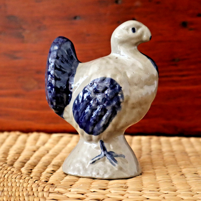 #ad vtg BBP Beaumont Brothers Pottery salt glazed cobalt blue TURKEY figurine 3.5quot; $28.16