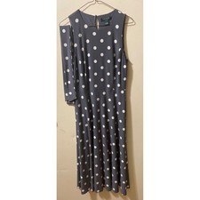 Lauren Ralph Lauren Grey White Polka Dot Stretch Tank Empire Dress Size 6