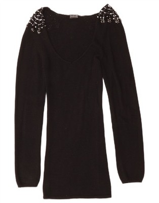 ROCCOBAROCCO Womens V-Neck Jumper Sweater UK 2 2XS Black Viscose BC20