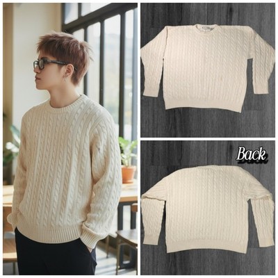 Fenn Wright Manson Basix Maglione Pesante Maglia Avorio a Trecce Uomo Taglia XL 