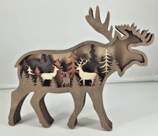 Wooden Forest Moose Decor Rustic Winter Woods Cabin Theme New In Box 7" X 7"