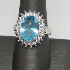 Sterling Silver Crystal Oval Ring Blue Sparkly size 9 Ladies