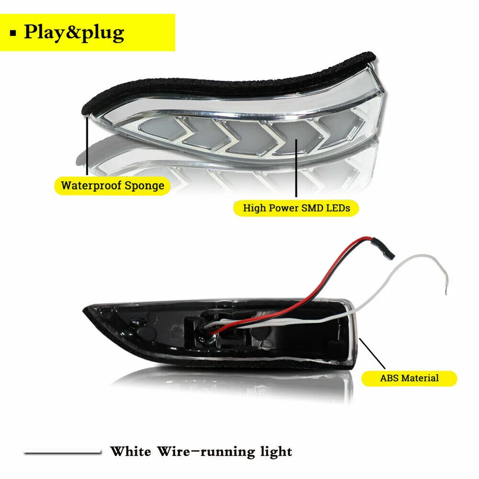 Luces de señal secuencial de espejo retrovisor lateral blanco/ámbar transparente para Toyota Venza Corolla Foto 4 de 4