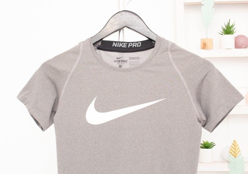 Nike Pro Crew Neck Boys Grey Top Dri-Fit Compression Short Sleeve Size XL 13-15Y - Picture 2 of 9