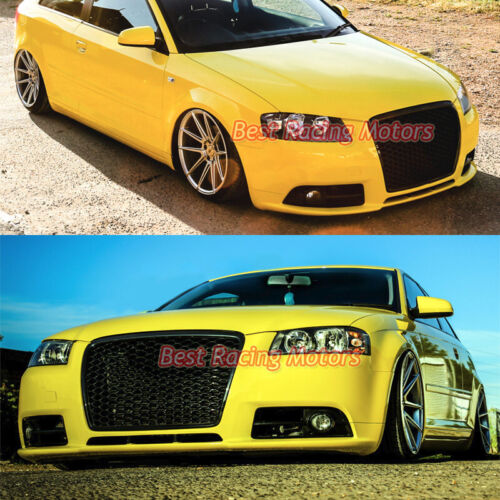 For 2006-2008 Audi A3 8P RS3 Style Front Grille (Gloss Black Frame + Honeycomb) - Picture 3 of 4