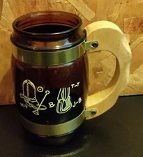 Siesta Ware 70's Wild West Cowboy Boot /Stirrup Ambor Glass Wood Handle Beer Mug