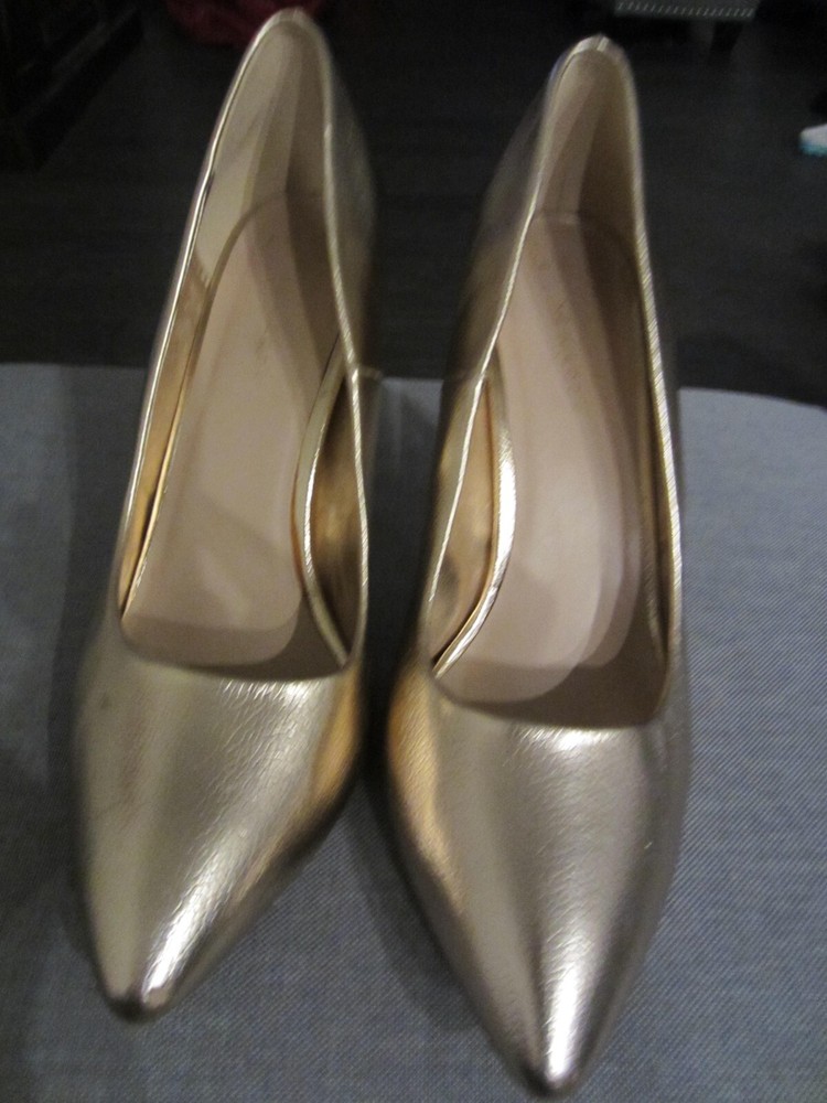 New Look Women Gold Leather Heel Shoes Size 10