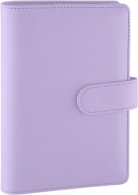 Antner A6 PU Leather Notebook Binder Refillable 6 Ring for A6, Purple 