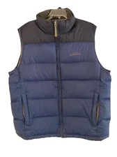Eddie Bauer Puffer Vest Mens L Goose Down Winter Boxy Full Zip Hiking Skiing Blu