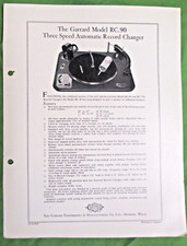 ORIGINAL GARRARD RC 90 SALES SHEET  INFO FOR THE GARRARD RC 90 TURNTABLE
