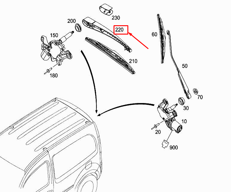 Neu MERCEDES-BENZ CITAN W415 Heckklappen-Scheibenwischerarm A4158240828 Original