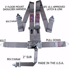 LATCH & LINK HARNESS GRAY RJS RACING SFI 16.1 5 POINT FLOOR MOUNT SPORTSMAN