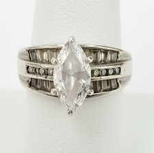 Sterling Silver Ring Size 8 Cubic Zirconia Marquise Cut Baguette Accents