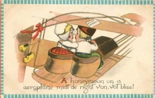 Dutch Children Early Aviation Romance Comic Humor Postcard 20-4209