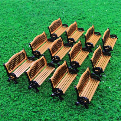 ZY35087OB 12Pcs Modl Train Platform Park Strt Sat Bnch Chairs Stt 1:87 HO Scal 