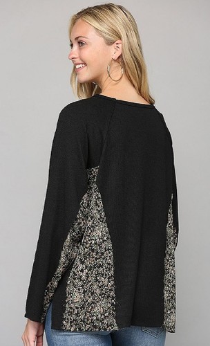 New GIGIO Size S & L Black Floral Inserts Slimming Oversized Stretch Tunic Top - Picture 3 of 11