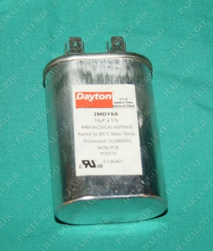 Condensador Dayton 2MDY8A 10MFD ovalado 440VAC NUEVO - Imagen 3 de 3