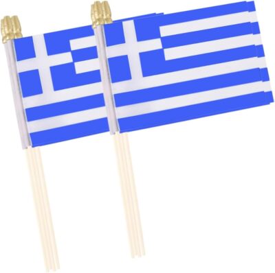 Greece Flag Mini Small Greek Handheld Stick Flags 4x6 Inch 12 Pack Multicolor 