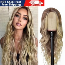 26in Long Ombre Blonde Wavy Wig for Women Middle Part Curly Wavy Wig Party Use