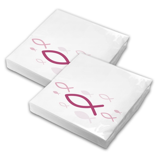 40X Itenga Servietten Fisch Taufe Kommunion Konfirmation Weiß Pink 30Cm 3Lagig-image