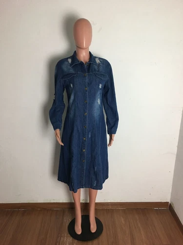 Damen Mode Denim Windbreaker Lange Vintage Denim Mantel Lange Jeansjacke Mantel - Bild 10 von 18