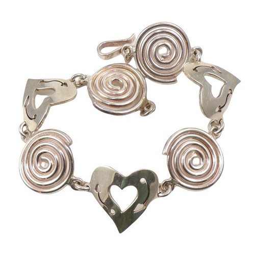 Sterling Silver Heart Love Swirl Hook Eye Bracelet 8"