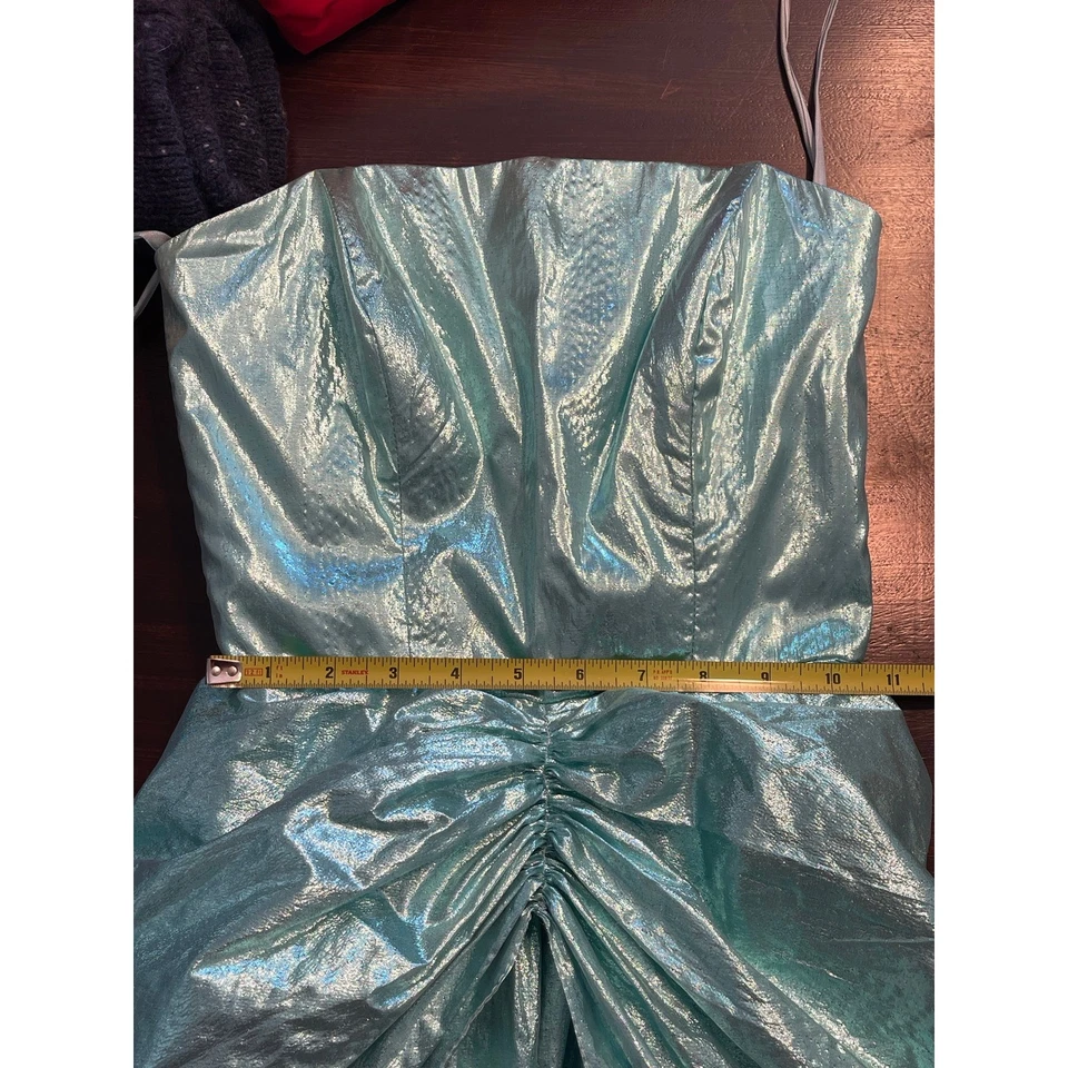 Vestido Vintage Nadine Formals Años 80 Verde Azulado Formal Sirena Cojo Metálico Talla 3 Foto 4 de 4