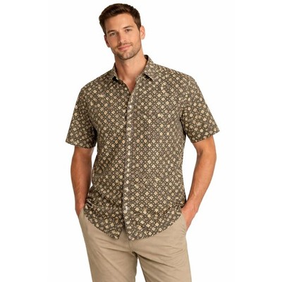 VTG 90 s Pierre Cardin Mens L Earth tones Diamond Short Sleeve Button-up Shirt