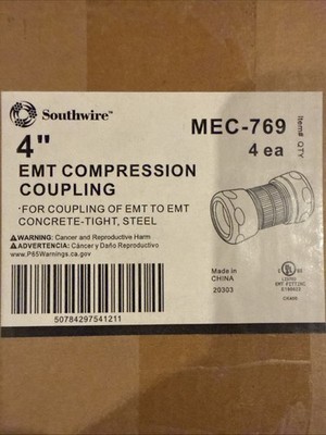 Southwire MEC-769 4  EMT Compression Coupling Concrete Tight Steel Box Of 4