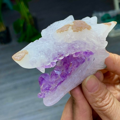 #ad #ad 247G Natural and beautiful agate amethyst handmade wolf head crystal $300.00