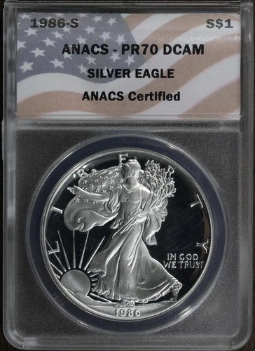 1986-S (PF70) Proof American Silver Eagle $1 ASE ANACS - First year!