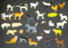 Lot Of 27 Vintage Small Plastic Farm Animals Horse Cow Pig Sheep Chicken