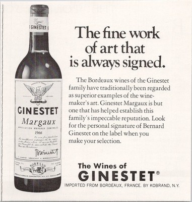 Ginestet Margaux 1966 Bordeaux Wine Vintage Print Ad New Yorker 1973