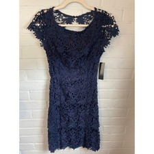 Lulus Navy Lace Backless Cap Sleeve Cocktail Party Dress Size S