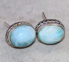 925 Silver Plated Stud Larimar Earrings 0.4" Independence Day Gifts Trendy GW