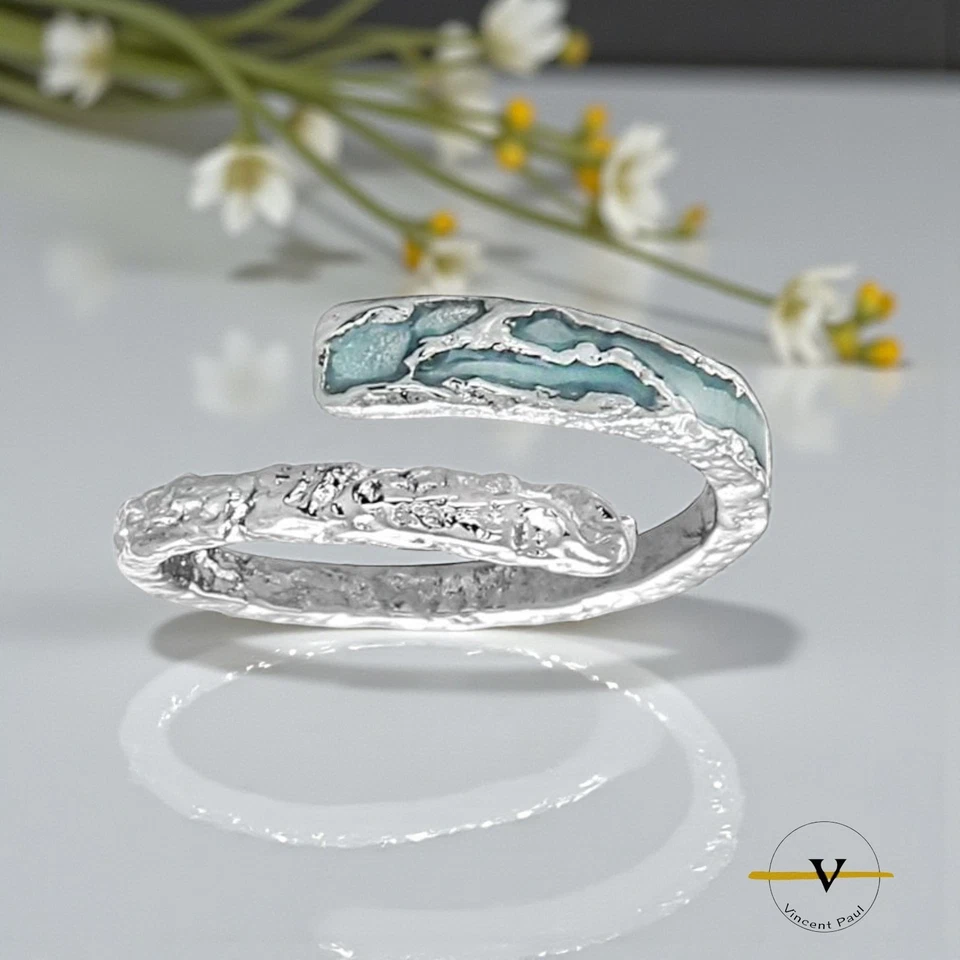 ANELLO DONNA LAVORATO ARGENTO 925 RODIATO REGOLABILE CON SMALTO TURCHESE RAGAZZA - Immagine 2 di 4